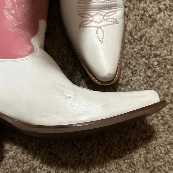Dingo Two-Tone Pink and White Heeled Boots - Picture 3 of 5